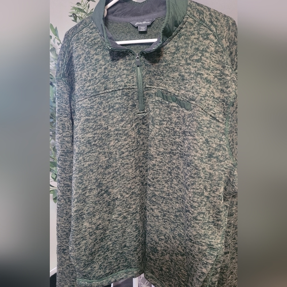 Eddie Bauer 1/4 Zip Mock Neck Warm Fleece Knit Sweater Pullover Palm Heather XXL